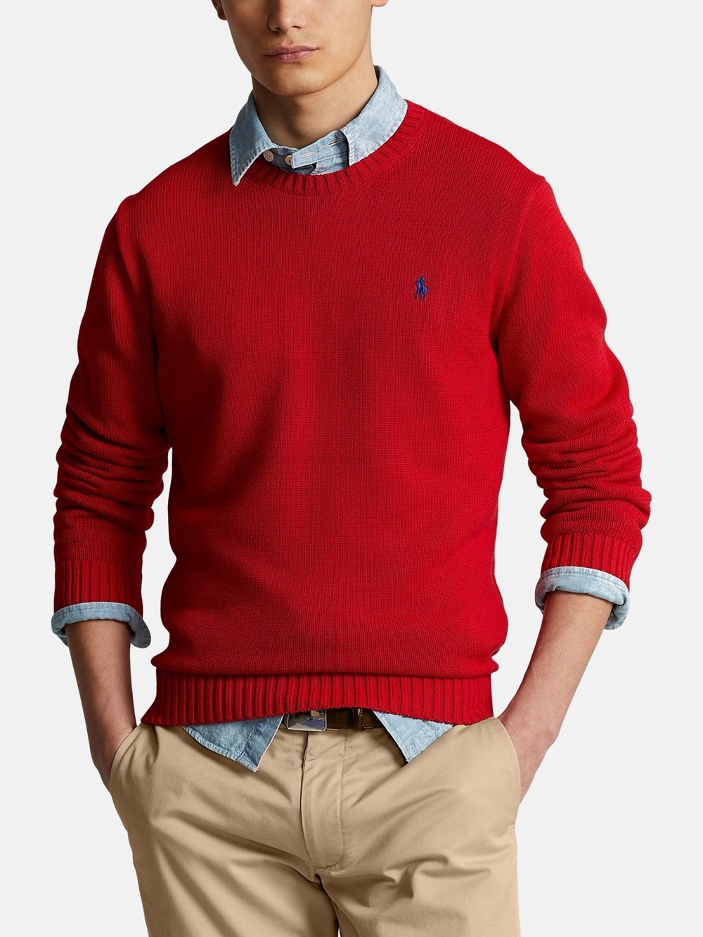 Polo Ralph Lauren Red Crewneck Sweater Cotton Size Large Preppy Classic